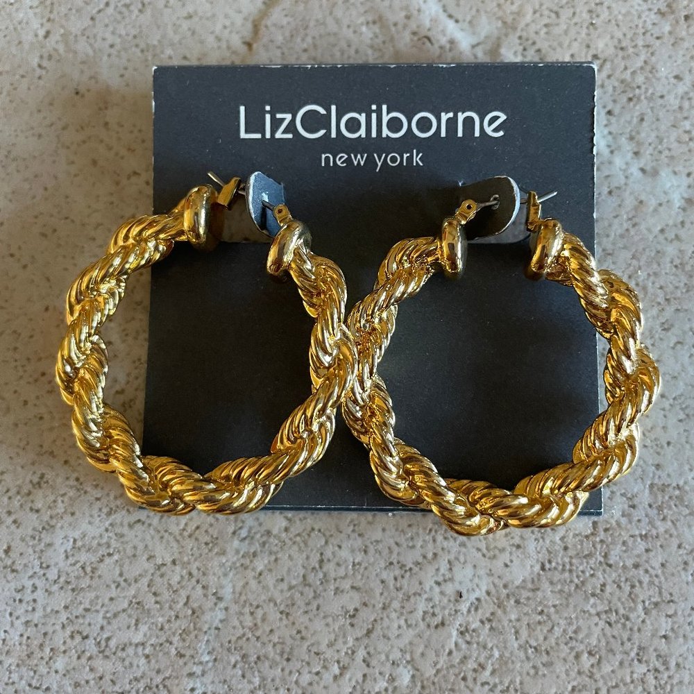 Liz Claiborne Women's Hoop Gold Tone Braided Earrings New